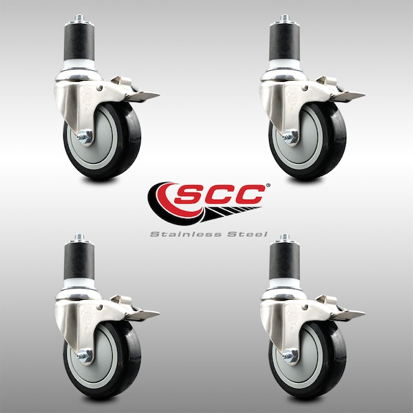 Service Caster 4 Inch 316SS Black Poly Swivel 1-3/4 Inch Expanding Stem Caster Set Lock Brake SCC-SS316TTLEX20S414-PPUB-BLK-134-4 - main